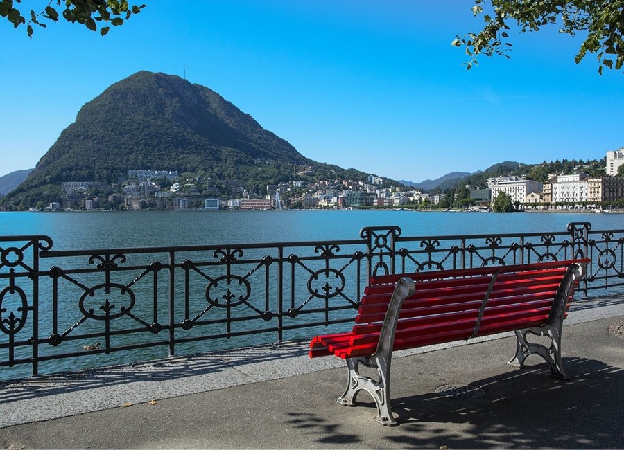 Bench By Lake Lugano, Switzerland